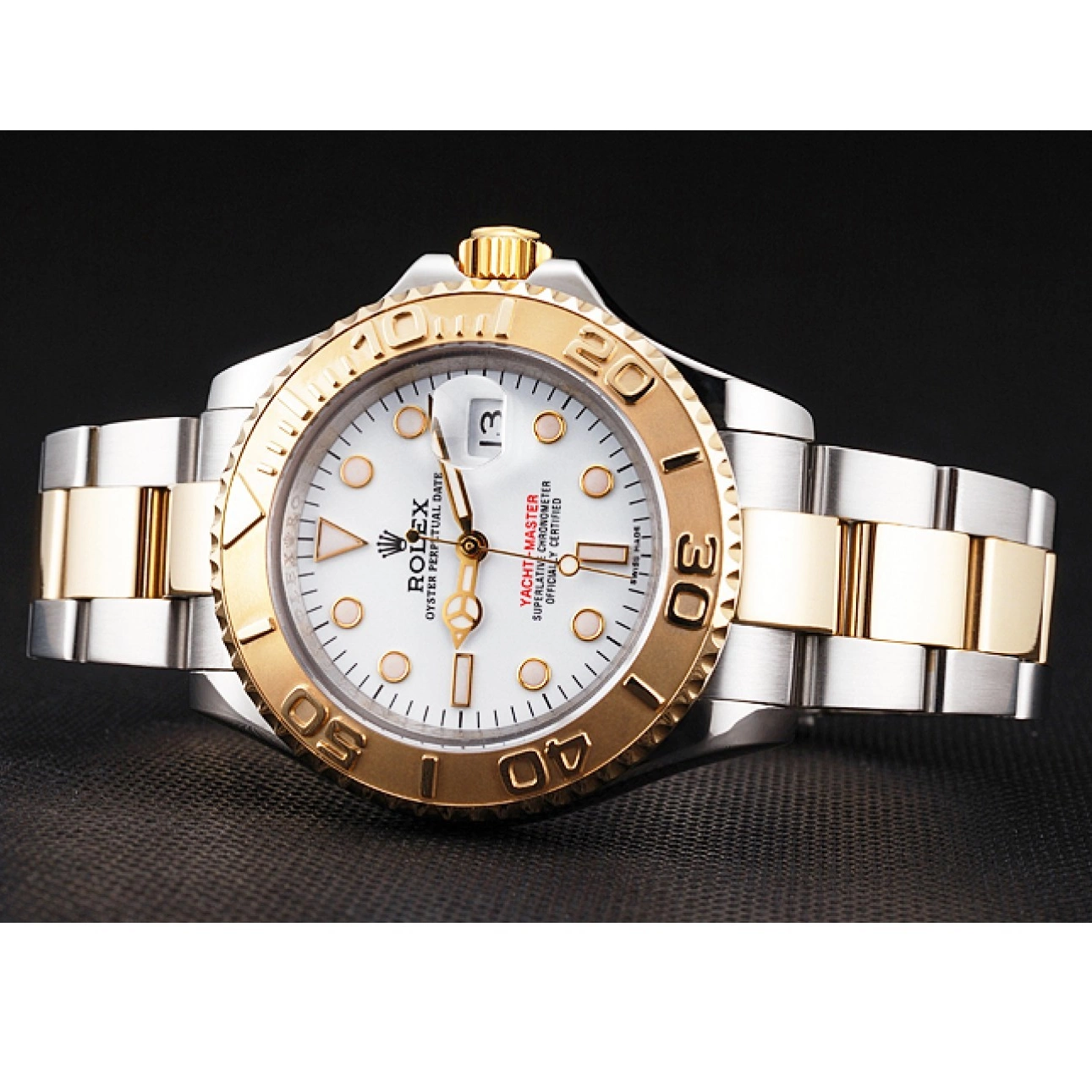 Best AAA Replica Sites Two Bezel White Bracelet Yacht-Master Steel Tone Gold Case Swiss Stainless Rolex Dial 0522